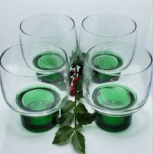 Set of 4 1970's Green Heavy Based Glasses by Luminarc